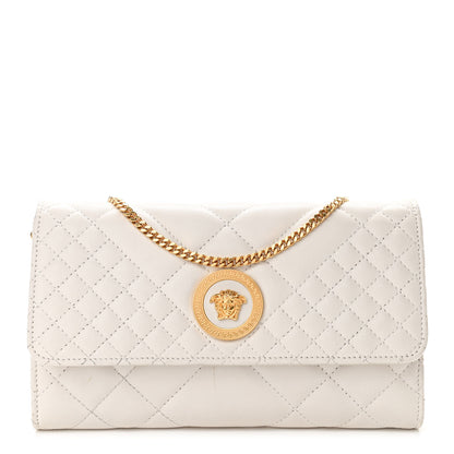 Versace Calfskin Icon Quilted Wallet On Chain Crossbody White 1 of 10