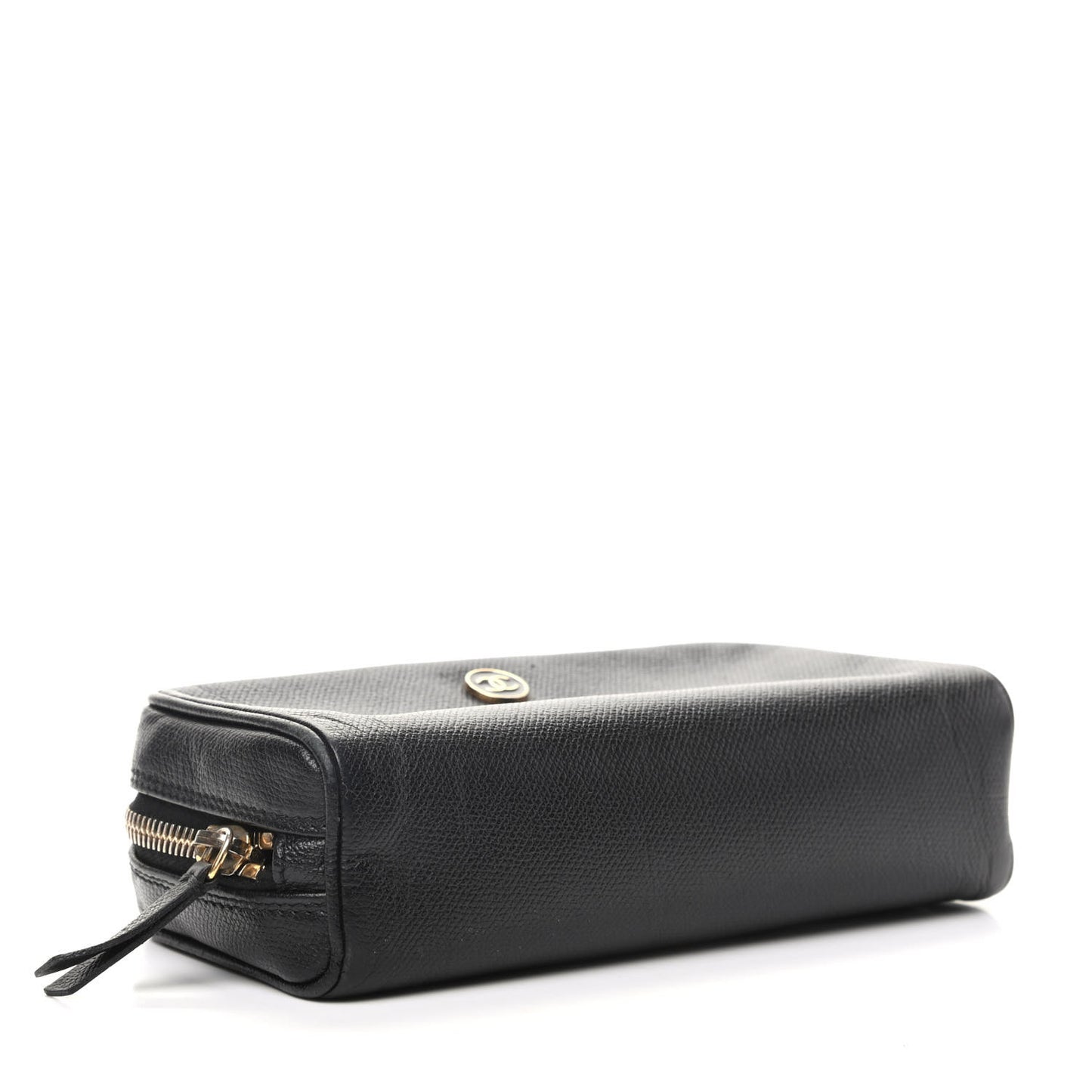 Grained Calfskin CC Button Medium Pouch Cosmetic Case Black