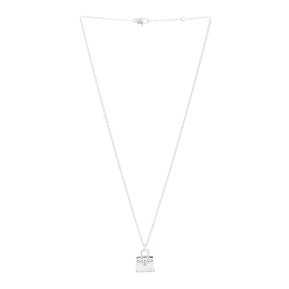Hermes 18K White Gold Diamond Birkin Amulettes Pendant Necklace 3 of 6