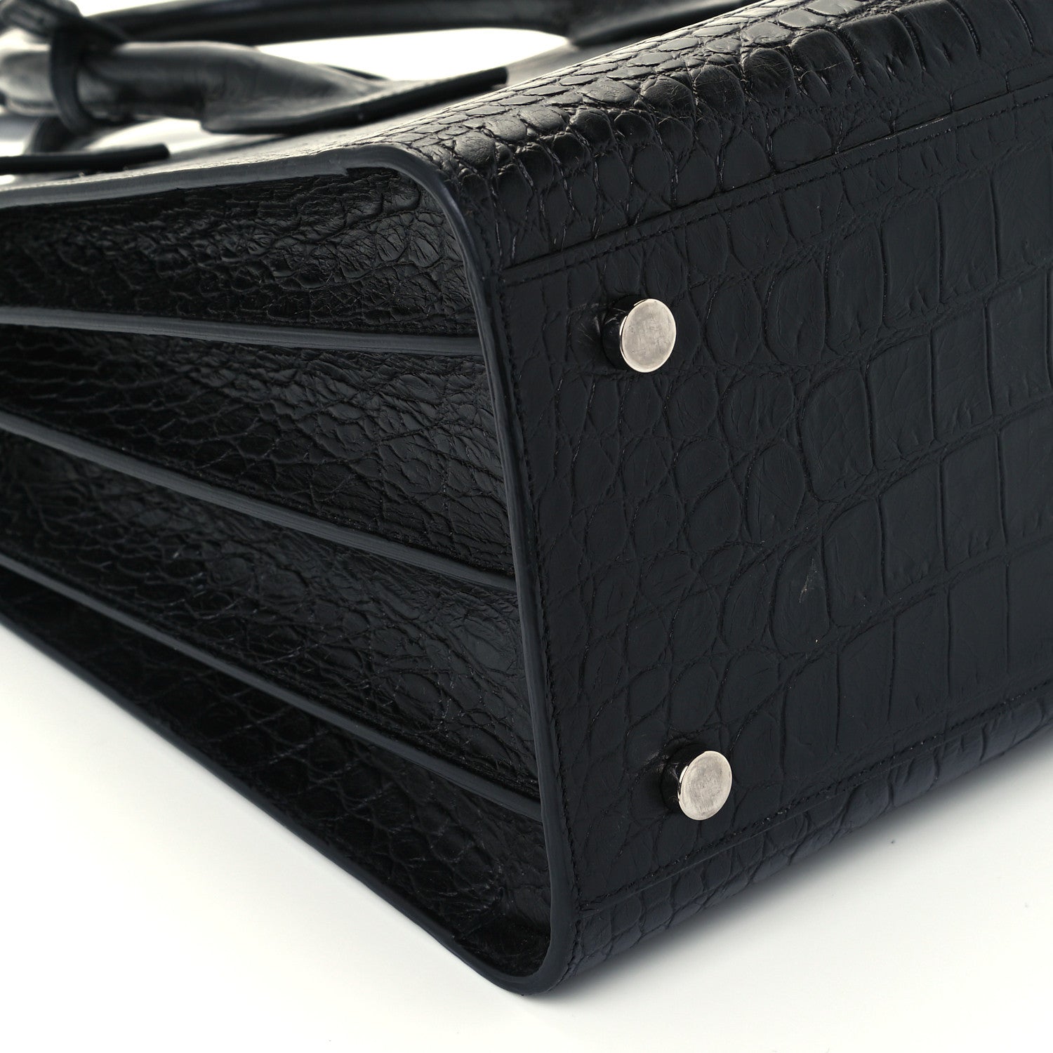 Saint Laurent Calfskin Crocodile Embossed Small Sac de Jour Black 10 of 12