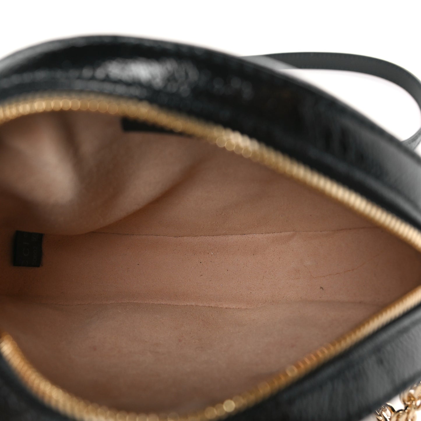 Suede Patent Web Mini Ophidia Round Shoulder Bag Black