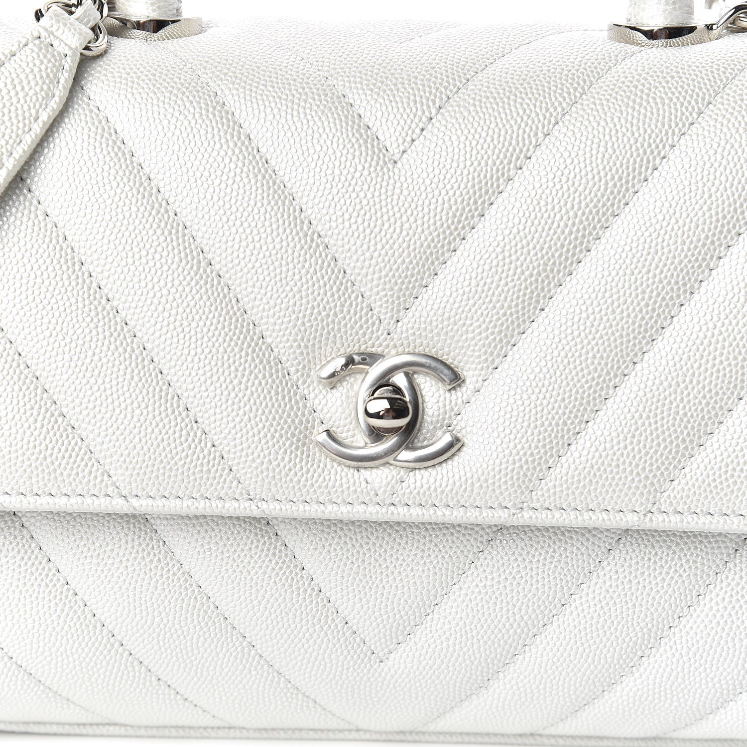 Chanel Iridescent Caviar Chevron Quilted Mini Coco Handle Flap White 11 of 12