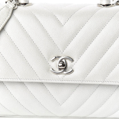 Chanel Iridescent Caviar Chevron Quilted Mini Coco Handle Flap White 11 of 12