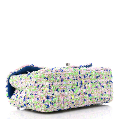 Chanel Tweed Quilted Mini Rectangular Flap White Blue Green 4 of 10