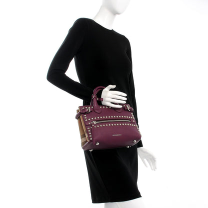 Burberry Calfskin House Check Studded Small Banner Tote Dark Plum 3 of 9