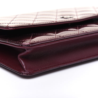 Chanel Striated Patent Quilted Wallet on Chain WOC Bordeaux 6 of 15