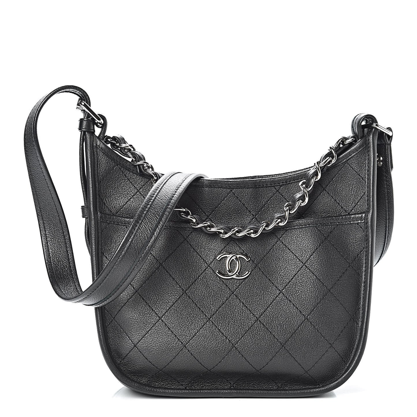 Calfskin Quilted Jungle Stroll Hobo Bag Black