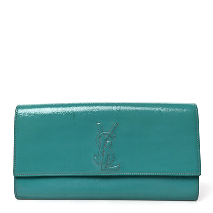 Saint Laurent Textured Patent Monogram Small Belle De Jour Clutch Turquoise 1 of 7