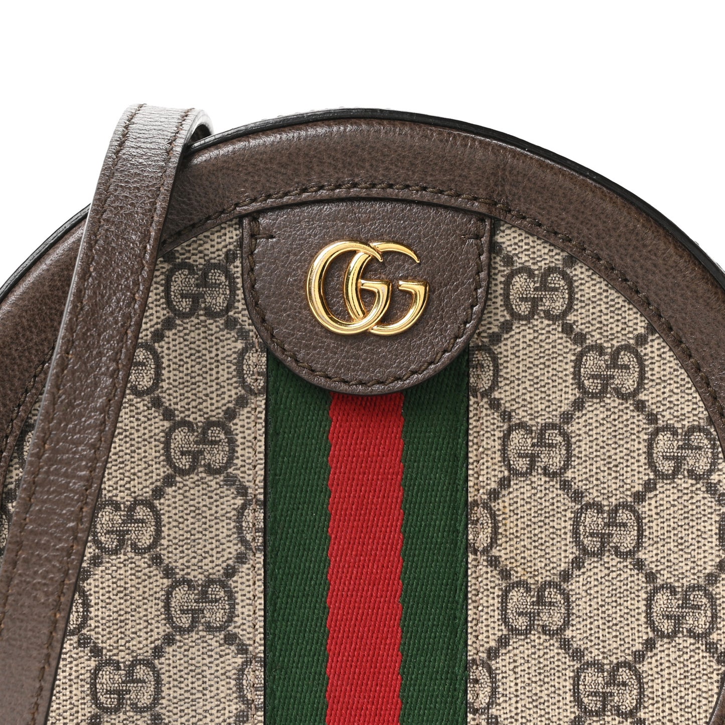 GG Supreme Monogram Web Mini Ophidia Round Shoulder Bag Brown