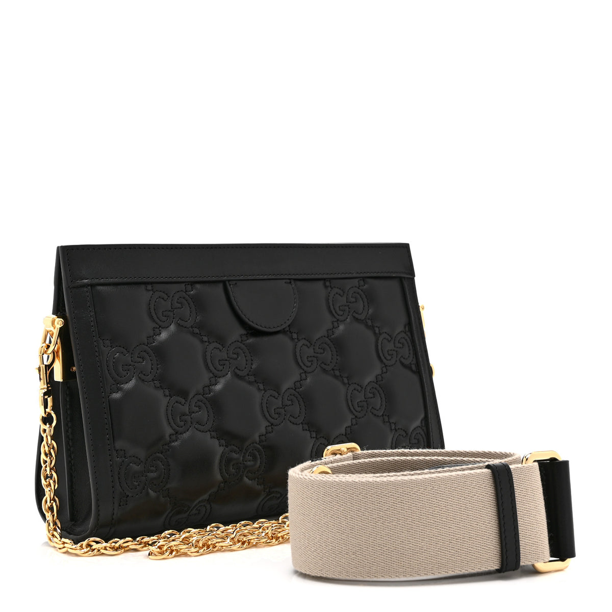 Gucci Calfskin GG Matelasse Small Slim Chain Shoulder Bag Black Natural 3 of 11