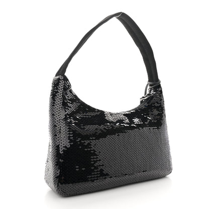 Prada Paillettes Sequin Mini Re-Edition 2000 Bag Black White 3 of 10