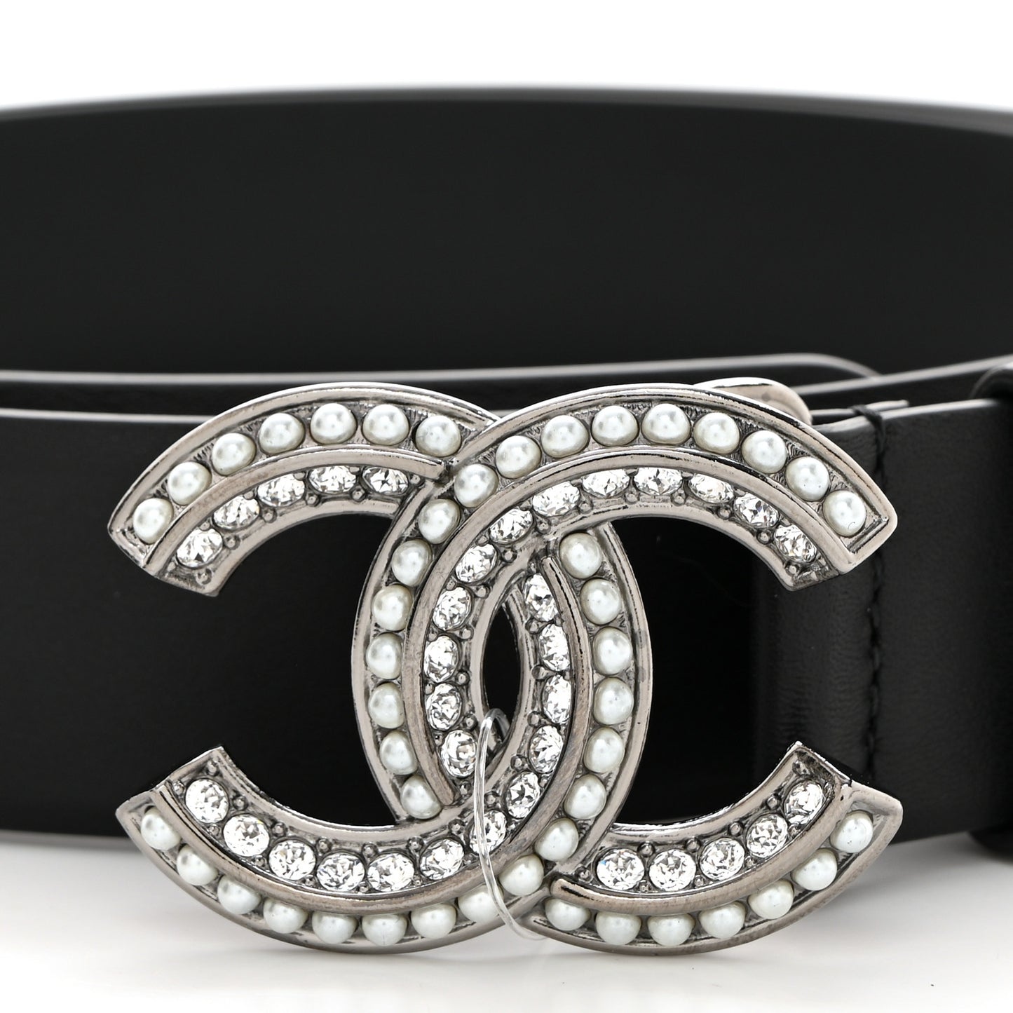 Calfskin Pearl Crystal CC Belt 85 34 Black