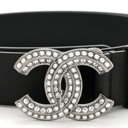 Chanel Calfskin Pearl Crystal CC Belt 85 34 Black 7 of 8