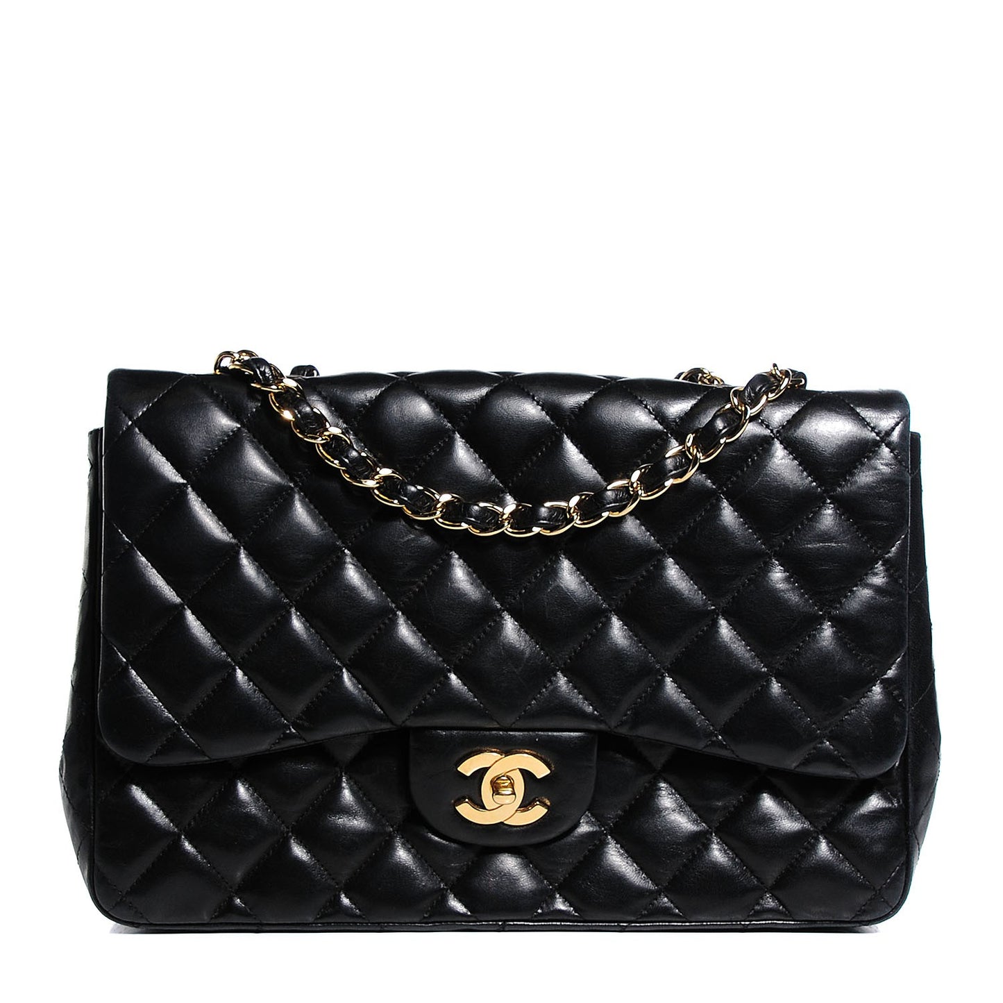Lambskin Quilted Jumbo Single Flap Black
