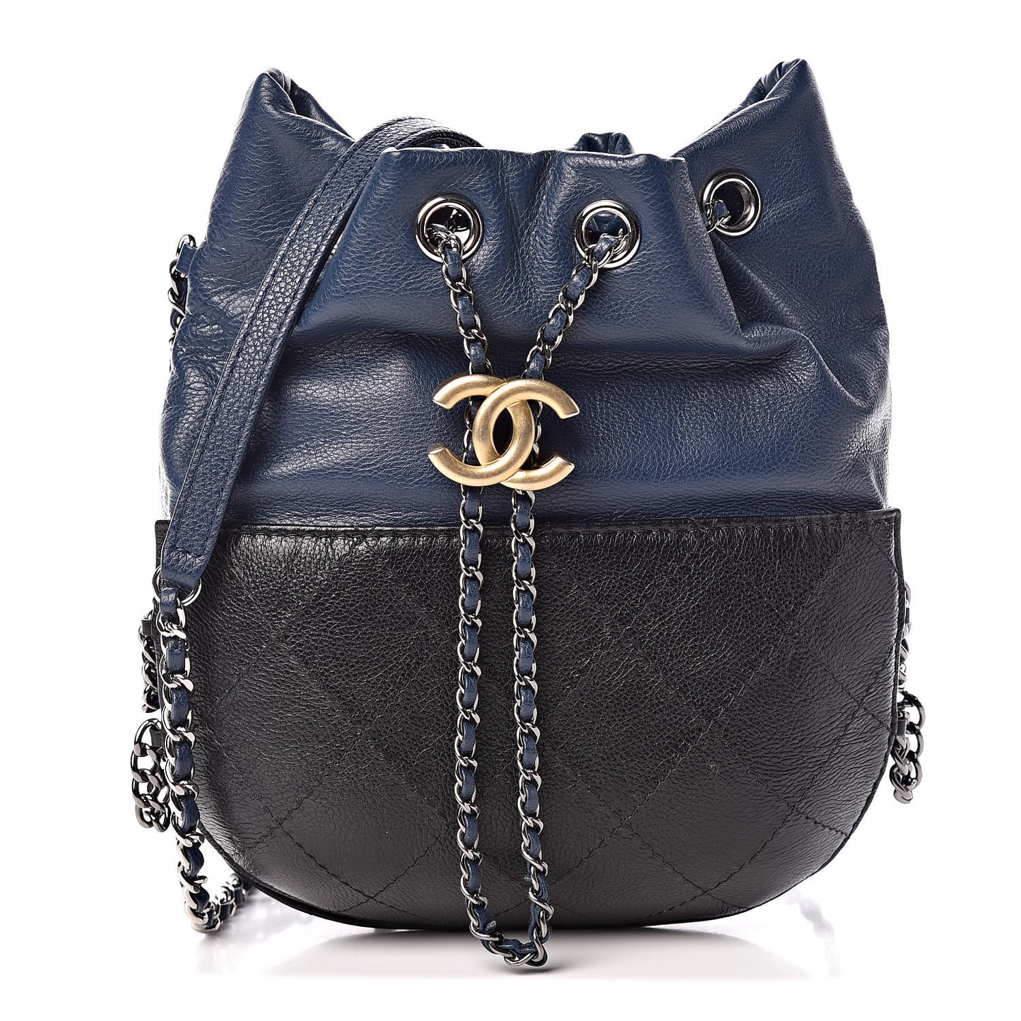 Calfskin Quilted Small Gabrielle Bucket Navy Blue Black