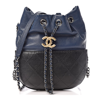 Chanel Calfskin Quilted Small Gabrielle Bucket Navy Blue Black 1 of 9