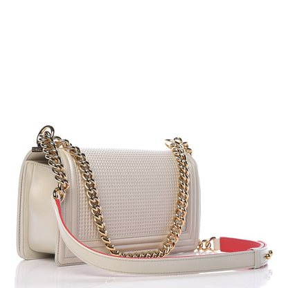 Chanel Lambskin Embossed Medium Boy Cube Flap White Red 3 of 12