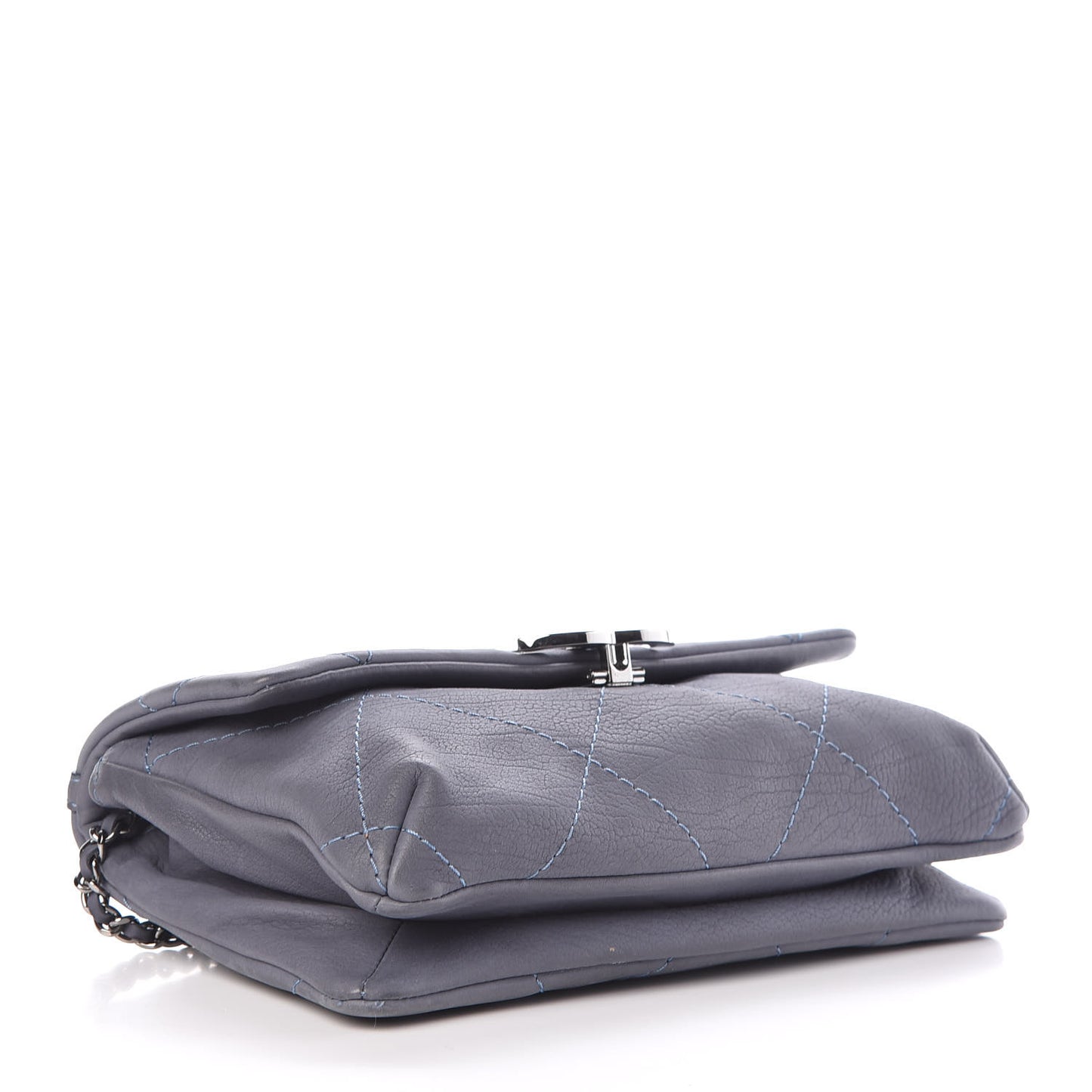 Washed Calfskin Diamond Stitch Hamptons Clutch With Chain Blue