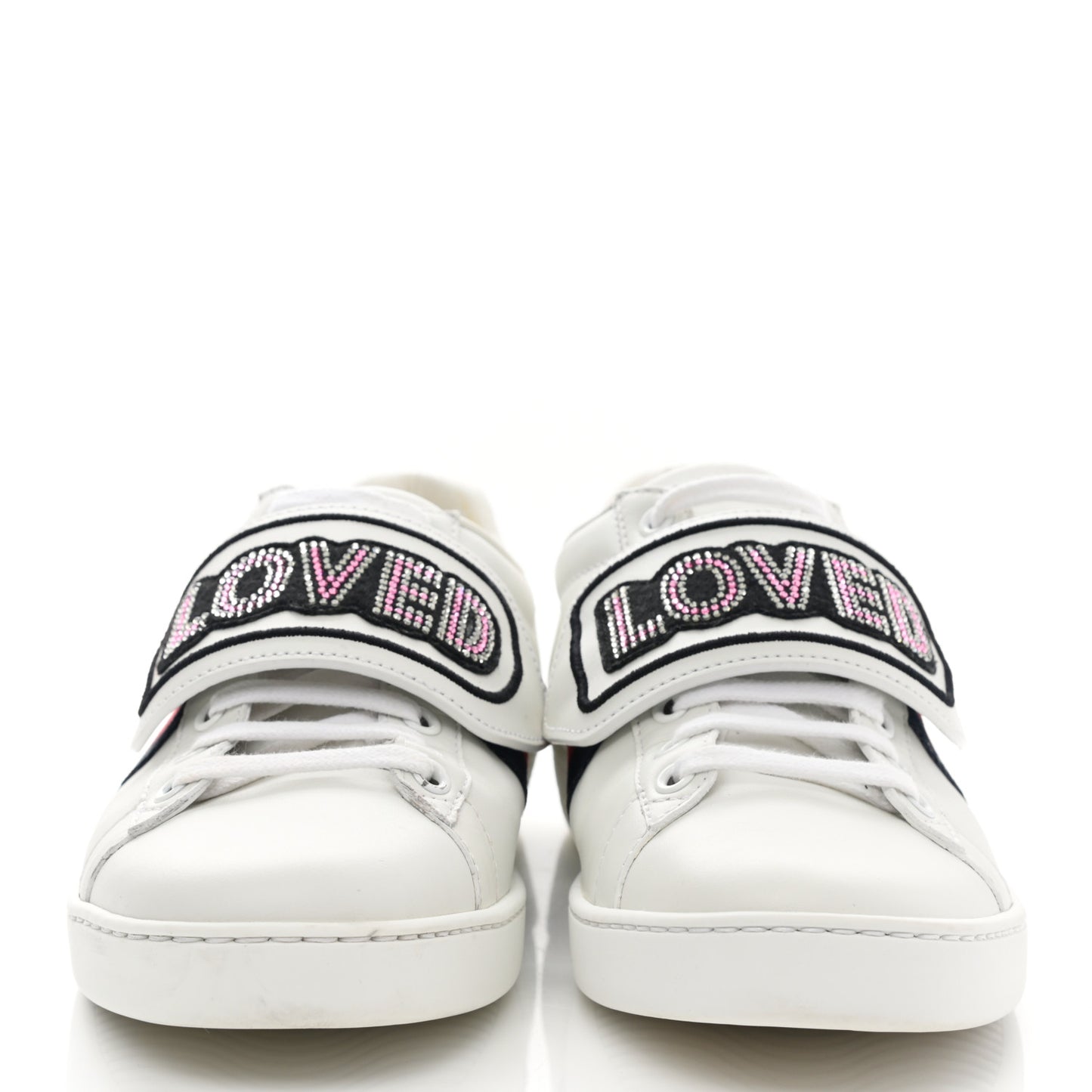 Calfskin Ayers Web Crystal LOVED Womens New Ace Sneakers 38 White