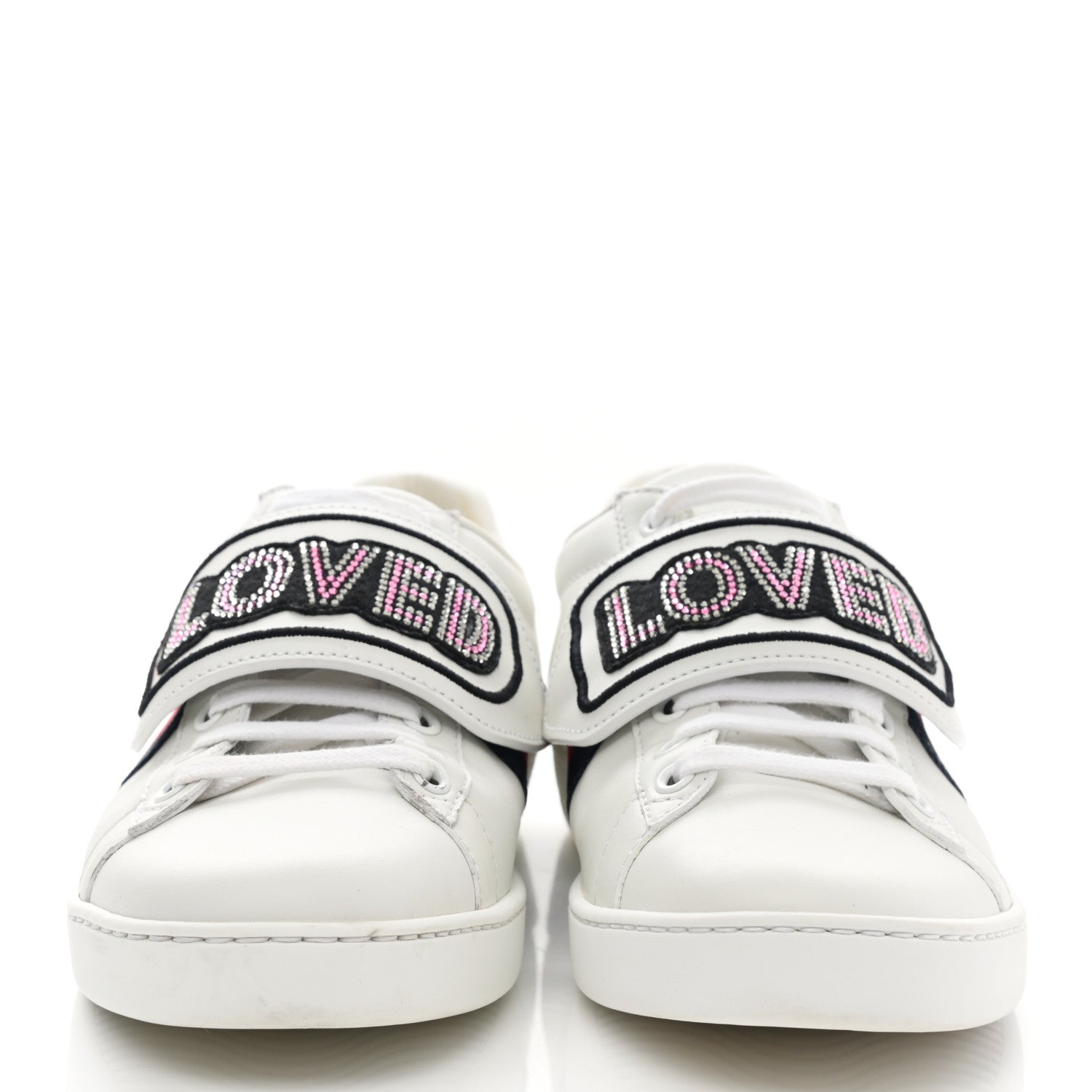 Gucci Calfskin Ayers Web Crystal LOVED Womens New Ace Sneakers 38 White 2 of 12