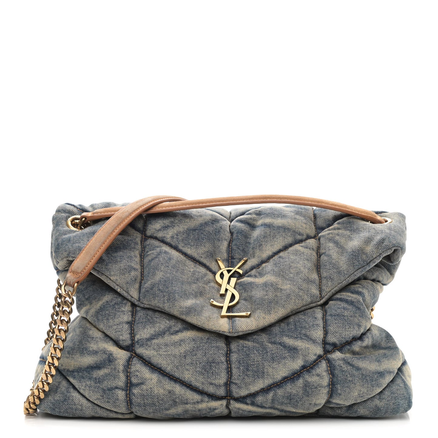 Denim Quilted Medium Loulou Puffer Monogram Chain Satchel Blue Cinnamon