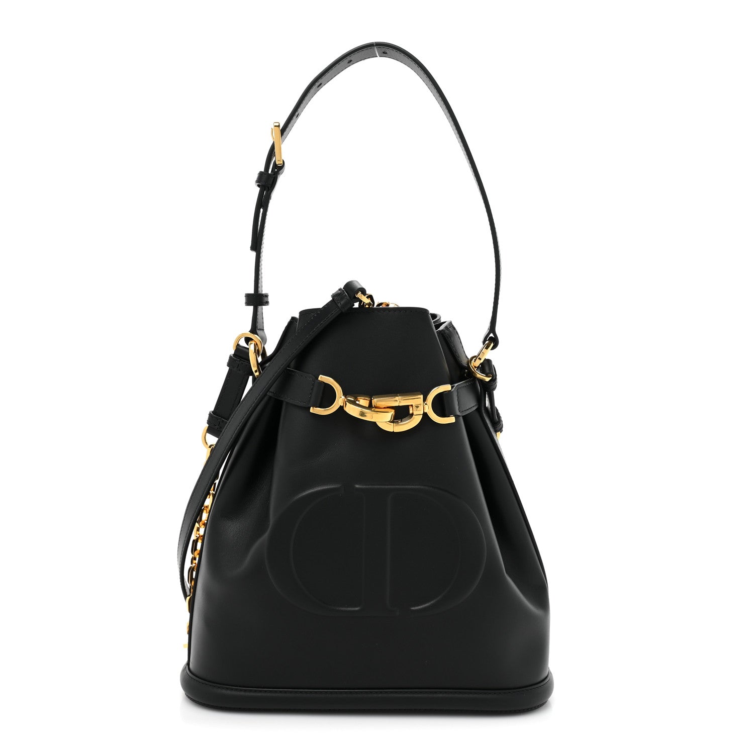 Christian Dior Calfskin CD Embossed Medium C'est Chain Bucket Bag Black 1 of 8