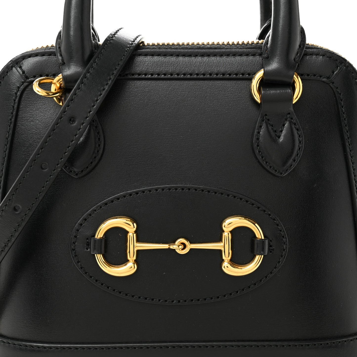 Boarded Plutone Calfskin Mini Horsebit 1955 Top Handle Bag Black