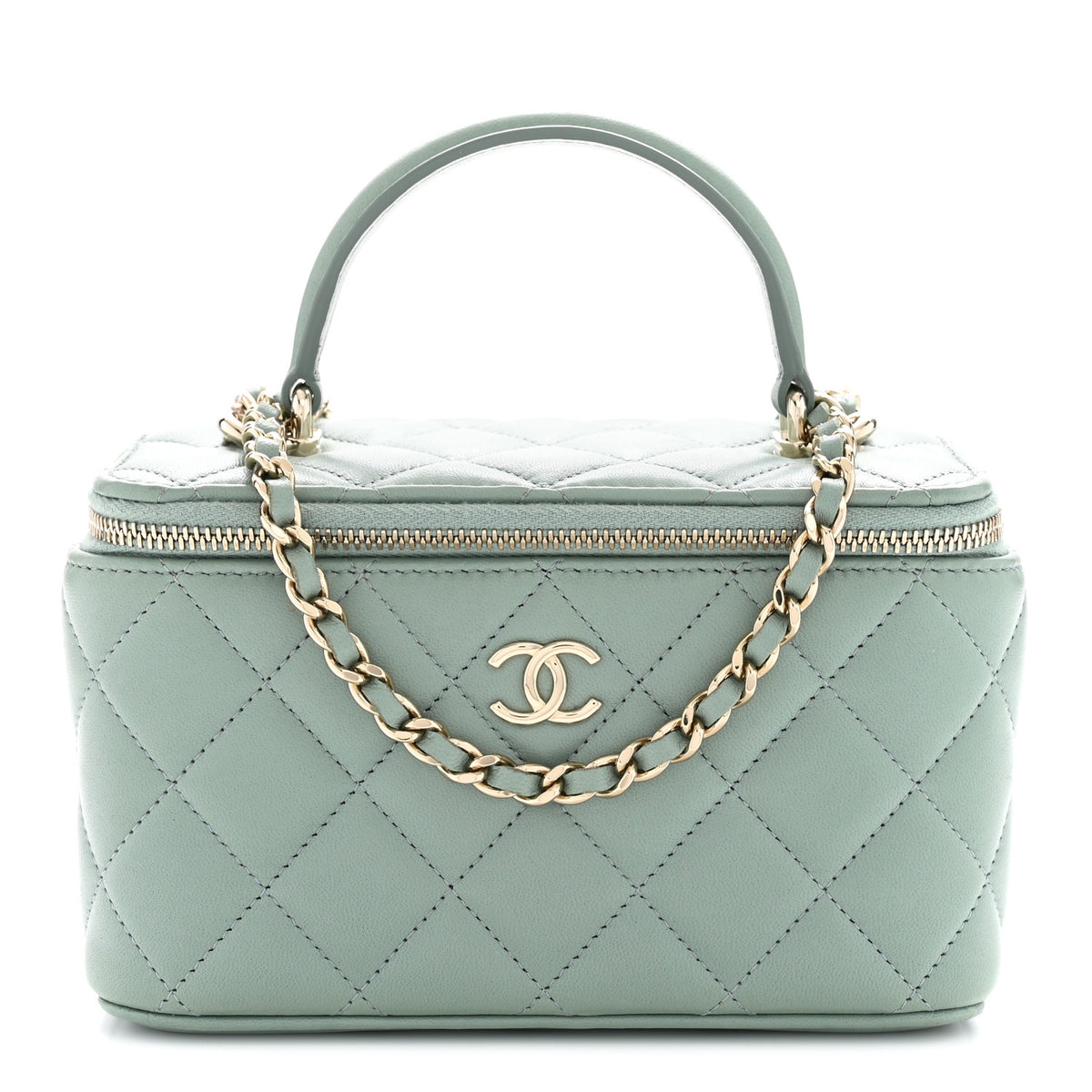 Chanel Lambskin Quilted Small Top Handle Vanity Case With Chain Light Green 1 of 10