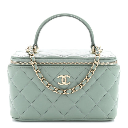 Chanel Lambskin Quilted Small Top Handle Vanity Case With Chain Light Green 1 of 10