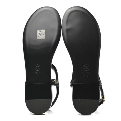 Chanel Lambskin Embroidered CC Thong Sandals 41 Black 5 of 9