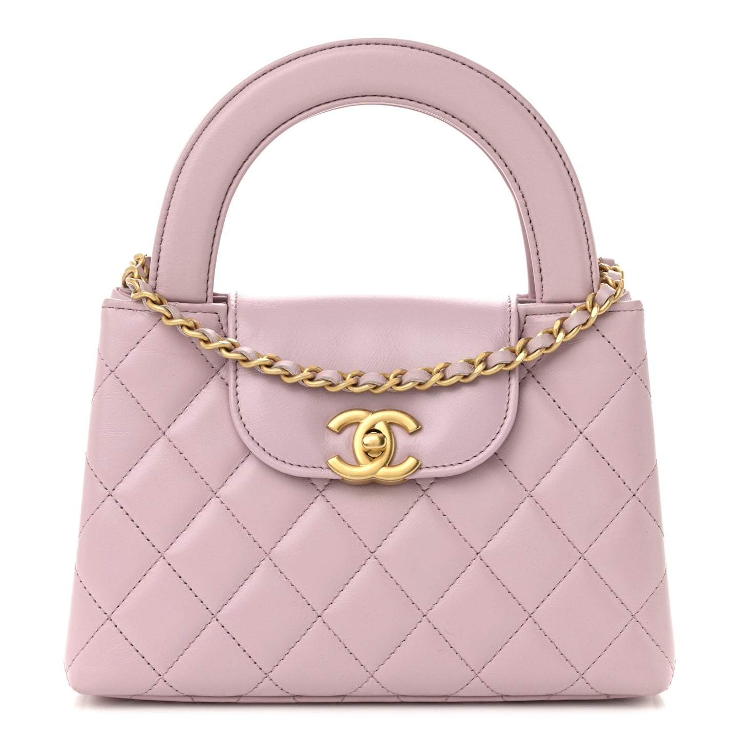 Shiny Aged Calfskin Quilted Nano Kelly Shopper Light Pink