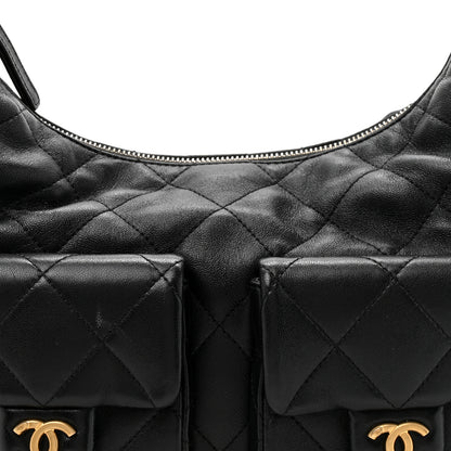 Chanel Shiny Lambskin Quilted Trendy Pockets Hobo Black Black 8 of 10