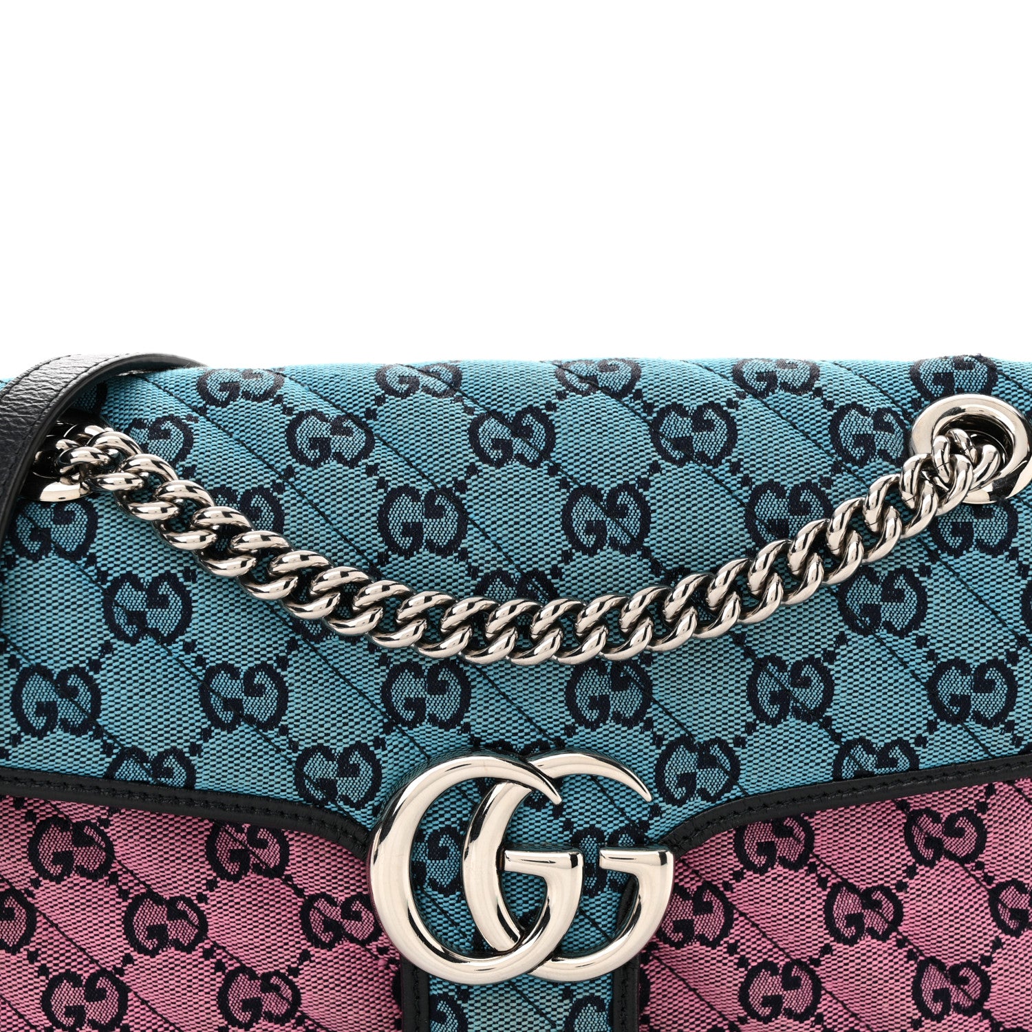 Gucci Monogram Multicolor Matelasse Diagonal Small GG Marmont Shoulder Bag Light Blue Pink Blue Green Red 8 of 12