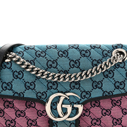 Gucci Monogram Multicolor Matelasse Diagonal Small GG Marmont Shoulder Bag Light Blue Pink Blue Green Red 8 of 12