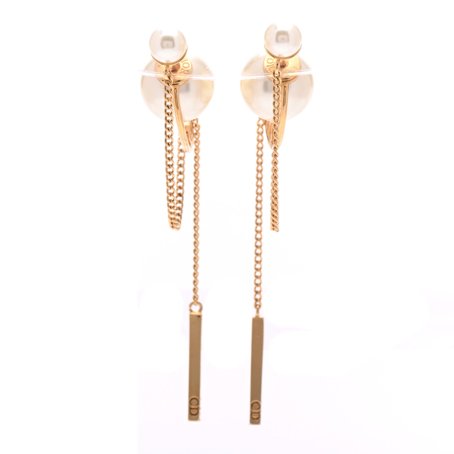 Christian Dior Pearl Tribales Dangle Chain Earrings Gold 1 of 6