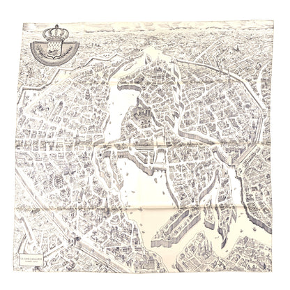Hermes Silk Twill La Cite Cavaliere Scarf 90 Ivorie Anthracite 1 of 3