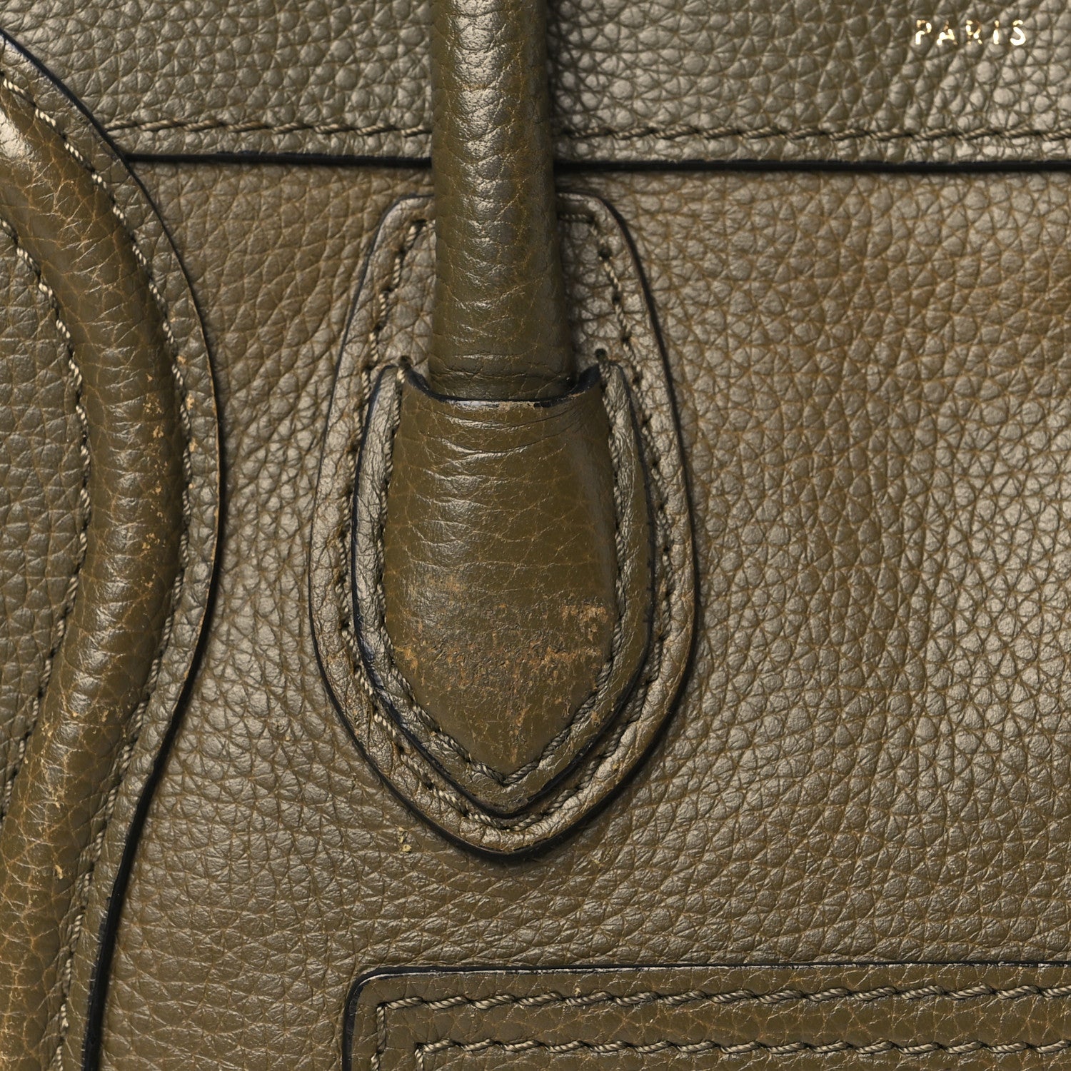 Celine Drummed Calfskin Nano Luggage Dark Olive 9 of 12