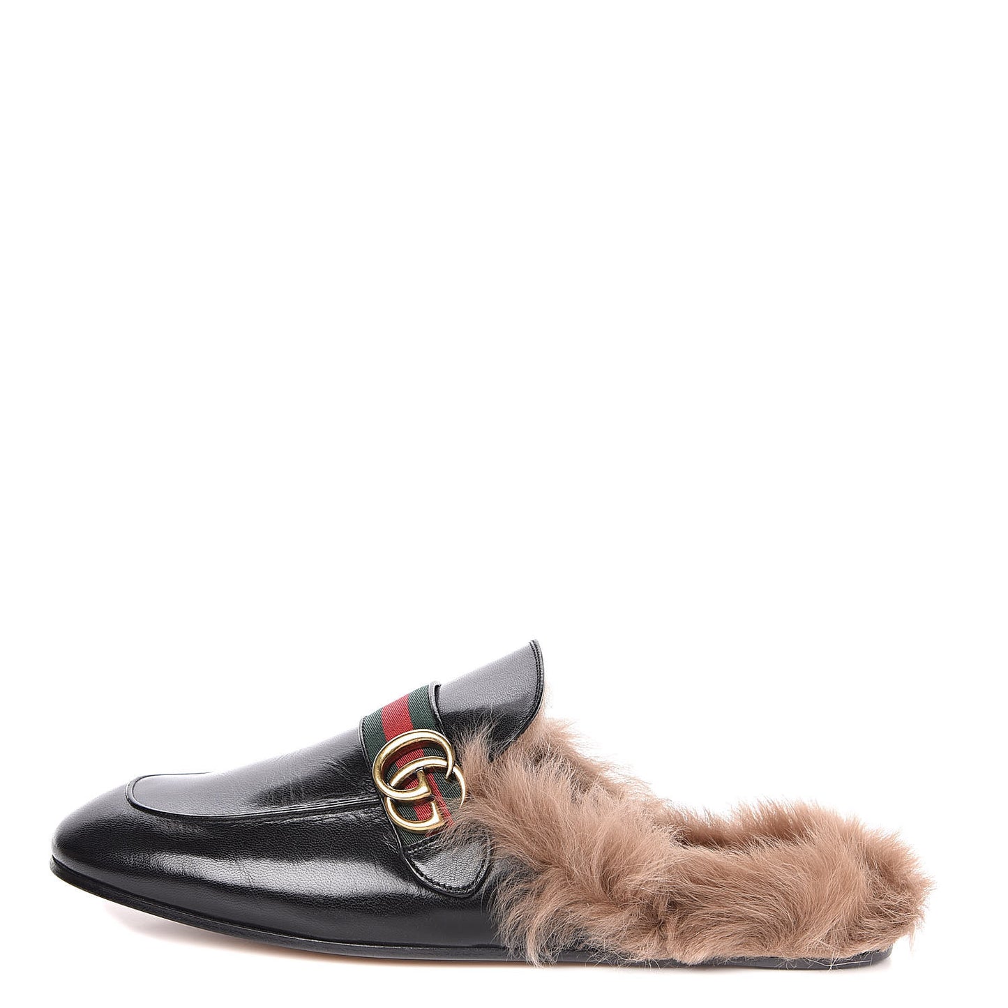 Goatskin Fur Web GG Mens Princetown Slippers 11 Black