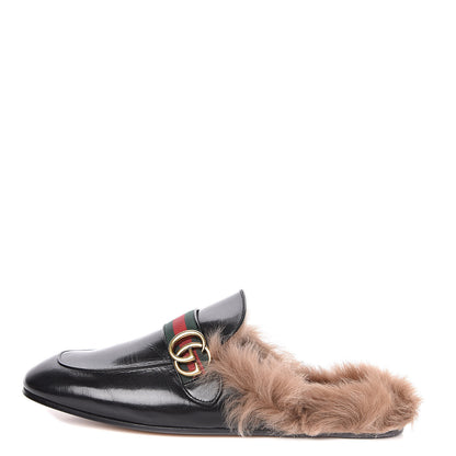 Gucci Goatskin Fur Web GG Mens Princetown Slippers 11 Black 1 of 8