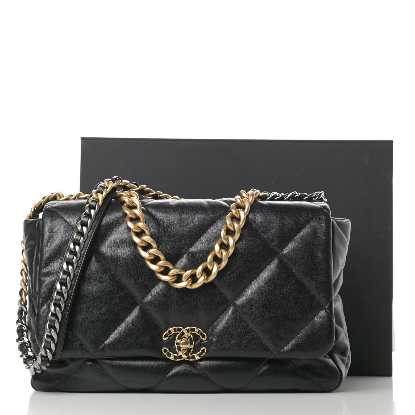 Goatskin Quilted Maxi Chanel 19 Flap Black