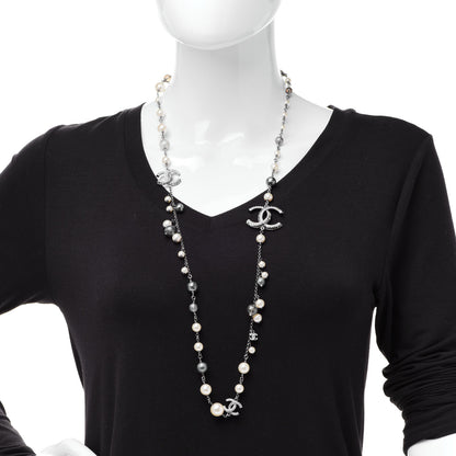 Chanel Pearl Beaded Enamel CC Coco Long Necklace Silver 2 of 6