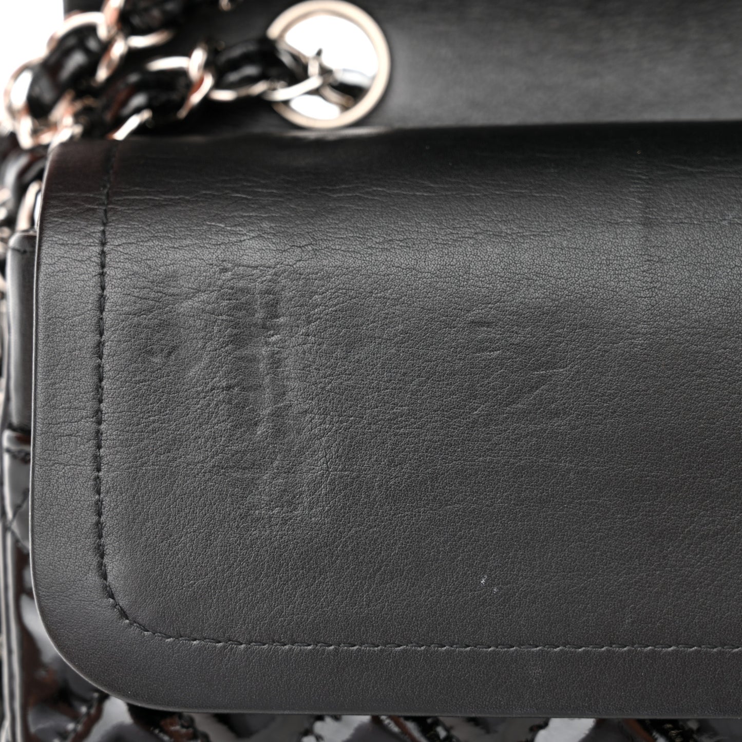 Patent Quilted Medium Double Flap Black