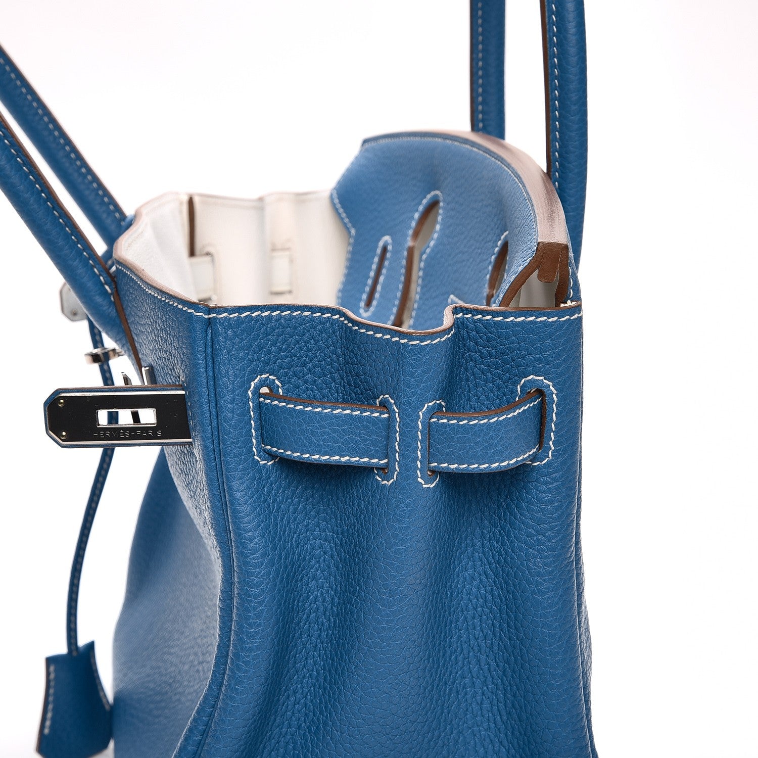 Hermes Taurillon Clemence Bi-Color Birkin 30 Mykonos White 23 of 29