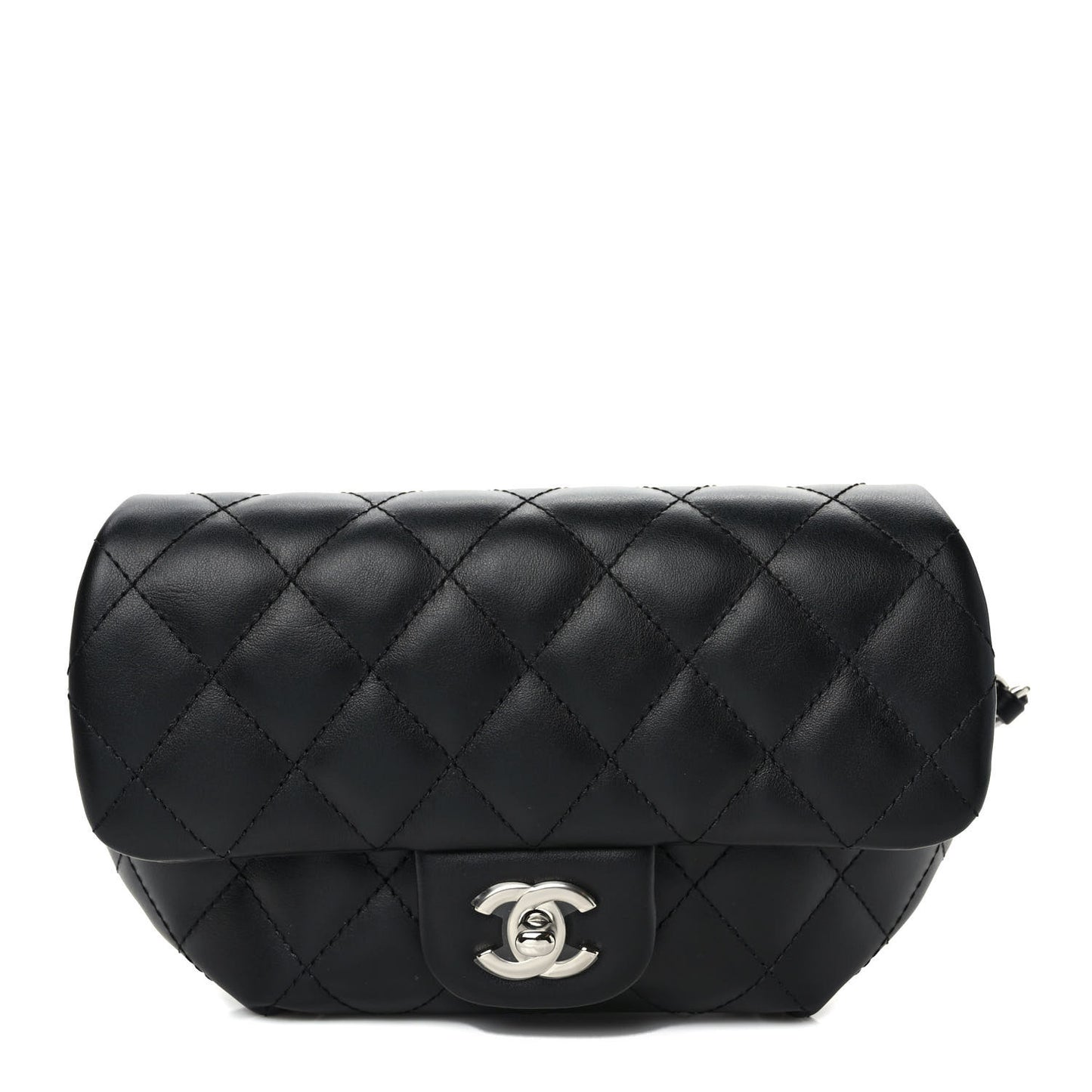 Calfskin Quilted CC Uniform Flap Belt Bag Black