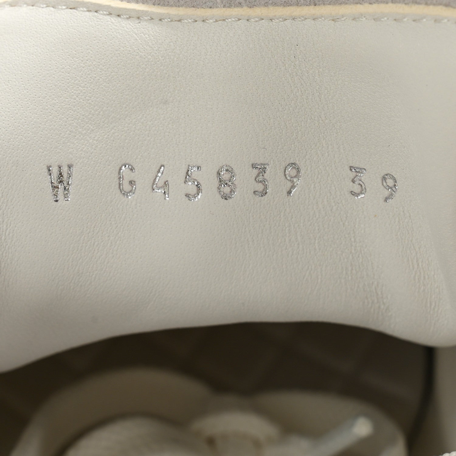 Chanel Laminated Calfskin Suede Quilted Womens CC Sneakers 39 Silver White Gray 8 of 9