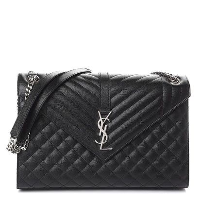 Saint Laurent Grain De Poudre Large Tri-Quilt Monogram Satchel Black 1 of 8