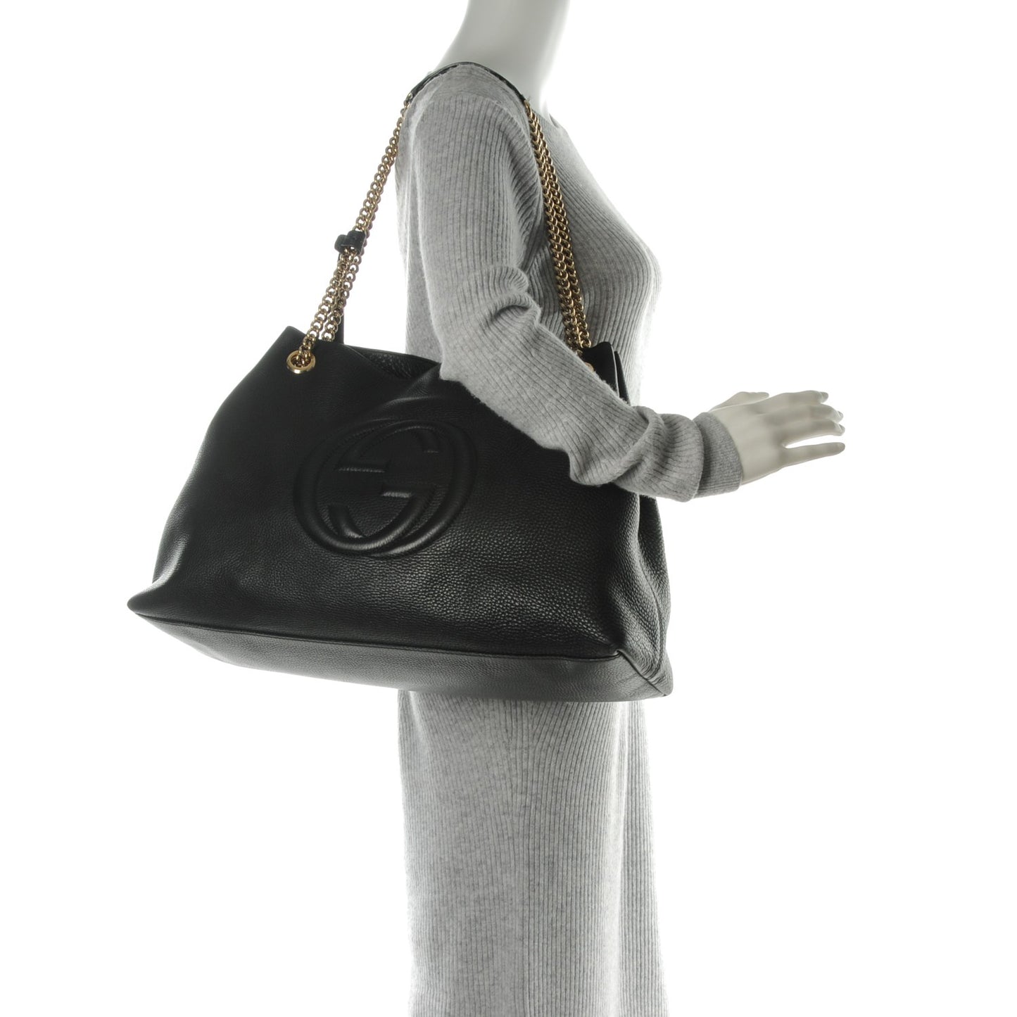 Pebbled Calfskin Large Soho Chain Shoulder Bag Black