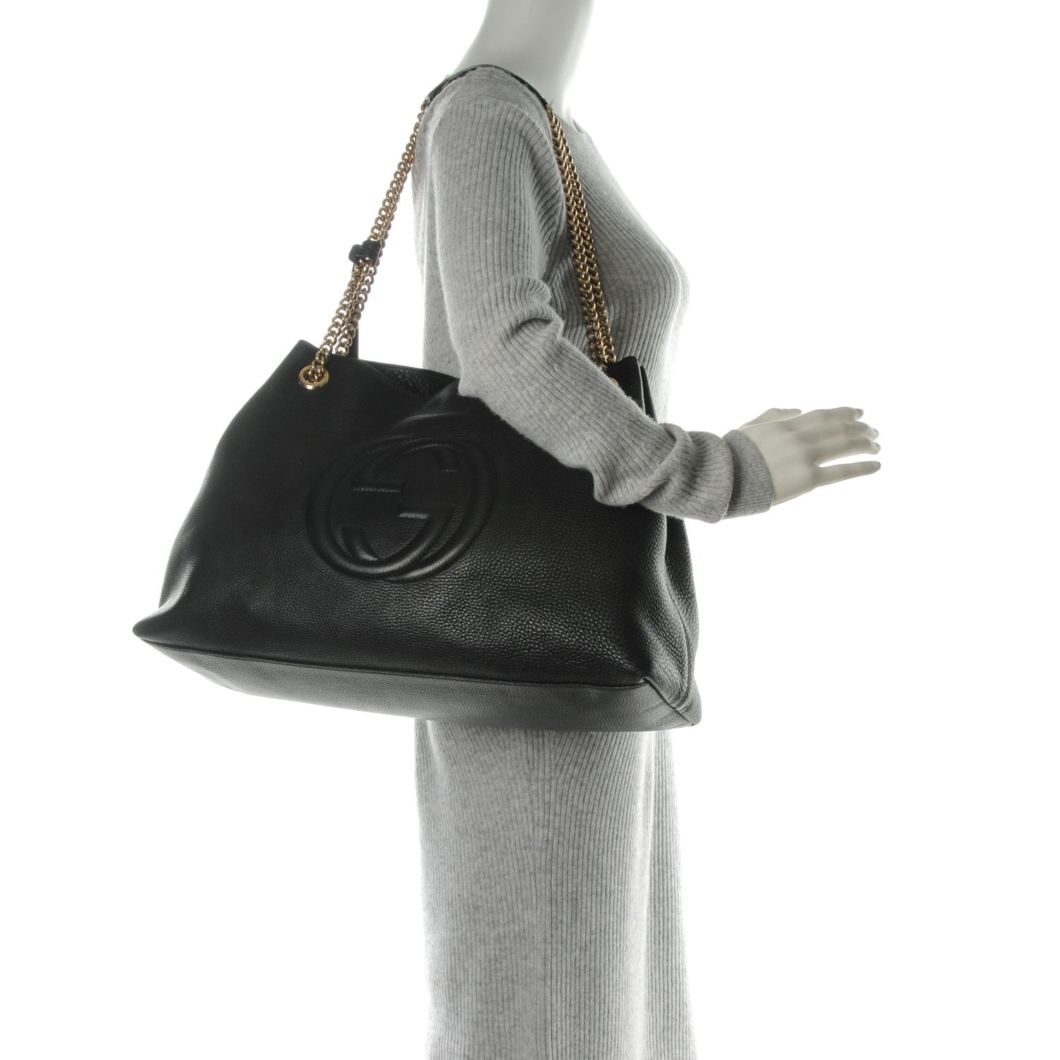 Gucci Pebbled Calfskin Large Soho Chain Shoulder Bag Black 2 of 8