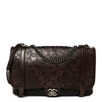 Chanel Calfskin Lambskin Studded Paris Dallas Texan Flap Brown Black 1 of 10