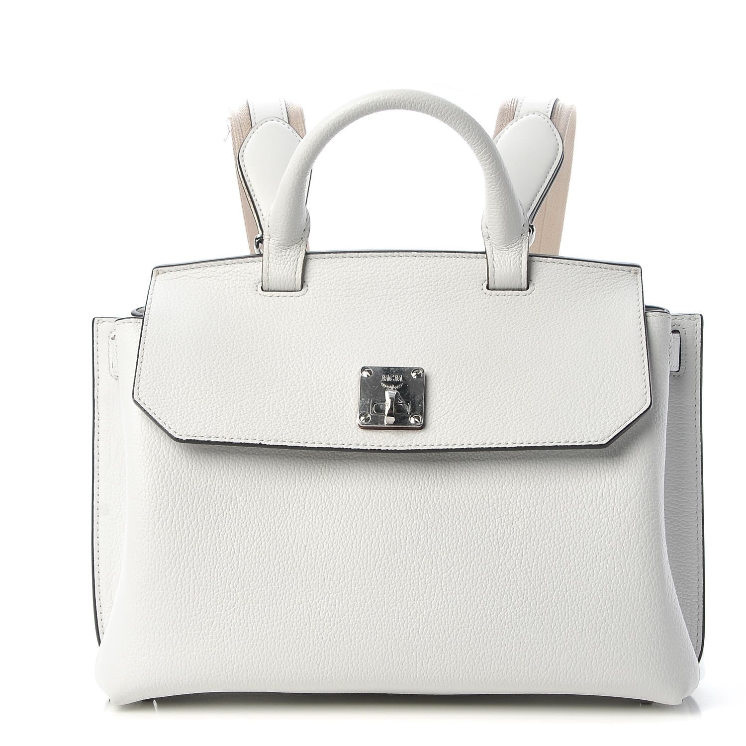 MCM Grained Calfskin Medium Milla Convertible Backpack White Flake 1 of 13